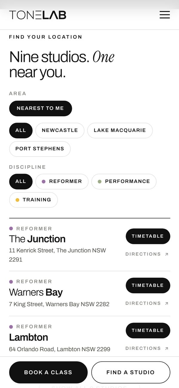 Studio finder on mobile